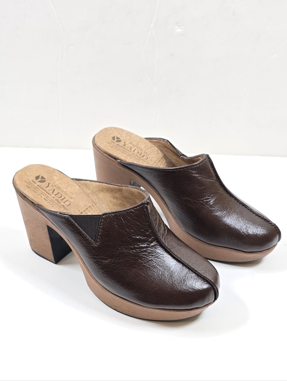 70s Retro Brown Sheepskin Leather Platform Clogs Mules Boho Retro Handmade Sz.6